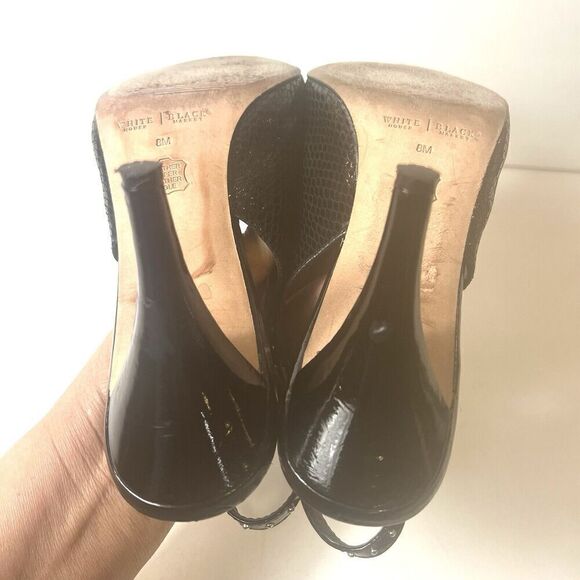 White House Black Market Womens 8M Black Leather Heel Slip On Sling Back Studded - Picture 8 of 13
